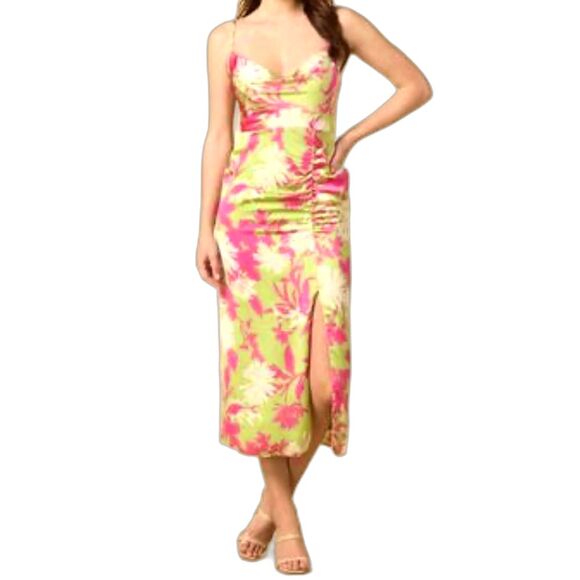 Taylor Women Dress Cosmo Midi Slip Green Pink Floral size 10 Party Prom Sexy - Picture 1 of 5